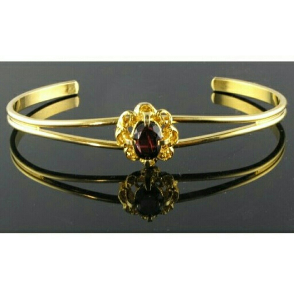 COPY - Gold Plated Cuff Bracelet Dark Red Faceted…